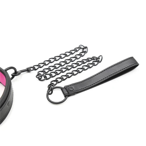 "Leather Slave BDSM Collar with Leash" - Adult Sex/Bondage - Neck Restraint/Cuffs/Fetish Collar - Erotic Sex Toys for Couples - Leash detail