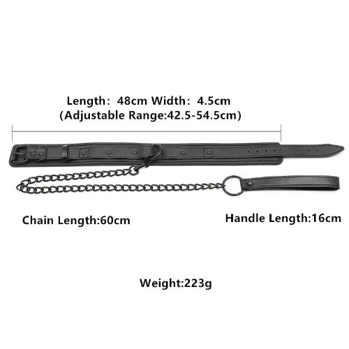 "Leather Slave BDSM Collar with Leash" - Adult Sex/Bondage - Neck Restraint/Cuffs/Fetish Collar - Erotic Sex Toys for Couples - Measurements