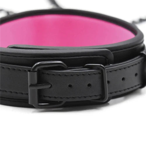 "Leather Slave BDSM Collar with Leash" - Adult Sex/Bondage - Neck Restraint/Cuffs/Fetish Collar - Erotic Sex Toys for Couples - Collar detail