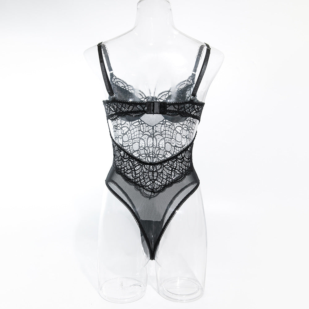 CHILLGIO Luxury Transparent Black Sexy Bodysuit - One Piece Strappy Lace Lingerie