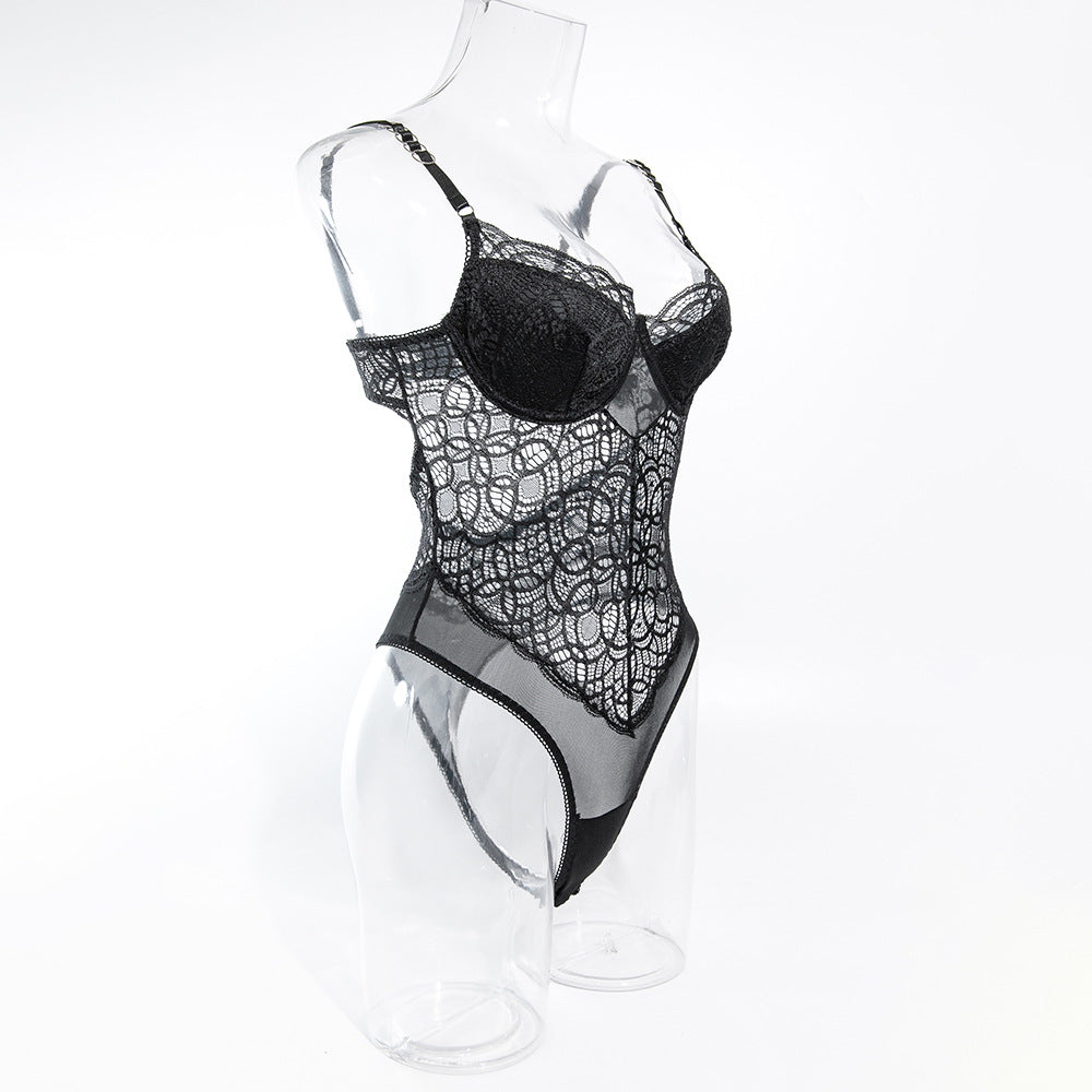 CHILLGIO Luxury Transparent Black Sexy Bodysuit - One Piece Strappy Lace Lingerie