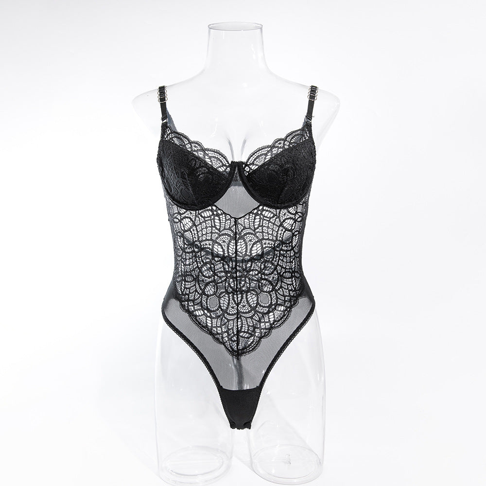 CHILLGIO Luxury Transparent Black Sexy Bodysuit - One Piece Strappy Lace Lingerie