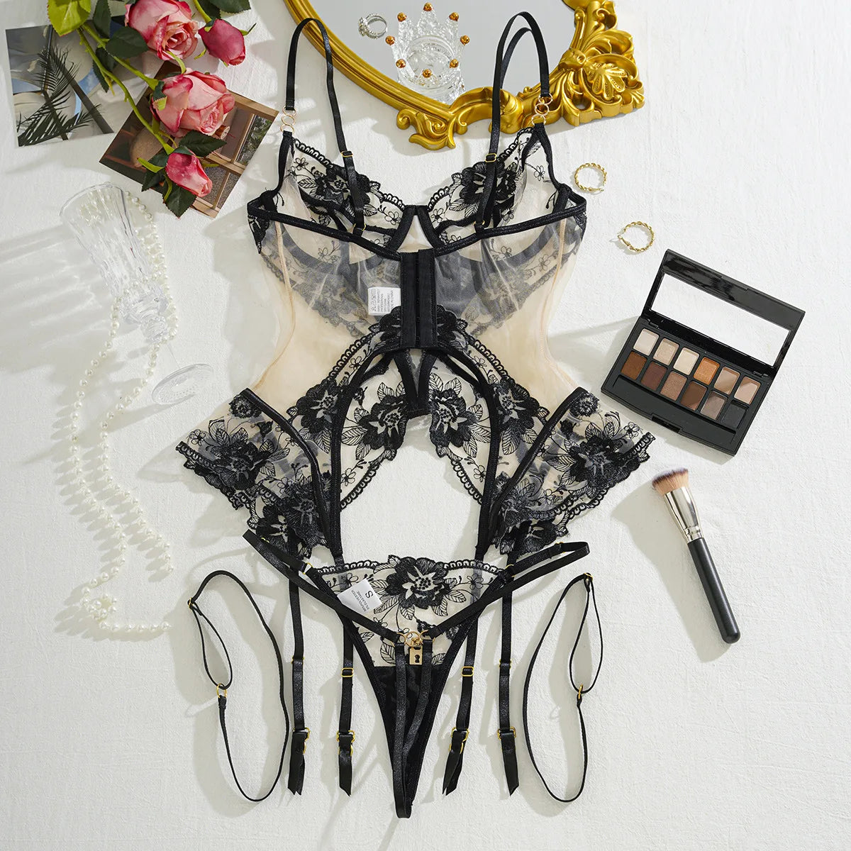 New sexy bra set mesh see-through thin lace seduction underwear three-piece set perizoma donna sexy hot xxxxl putana lingerie