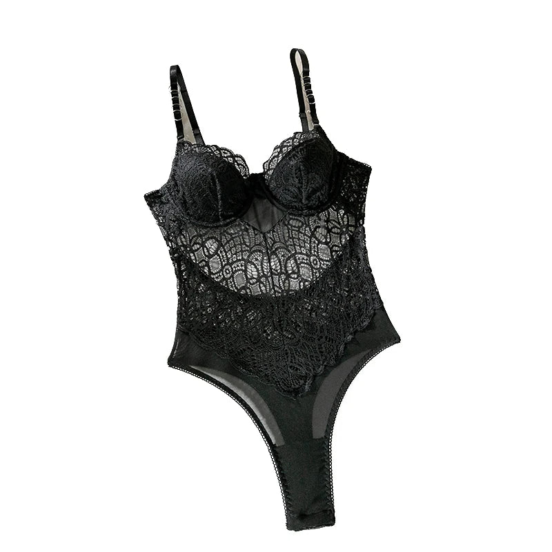 CHILLGIO Luxury Transparent Black Sexy Bodysuit - One Piece Strappy Lace Lingerie