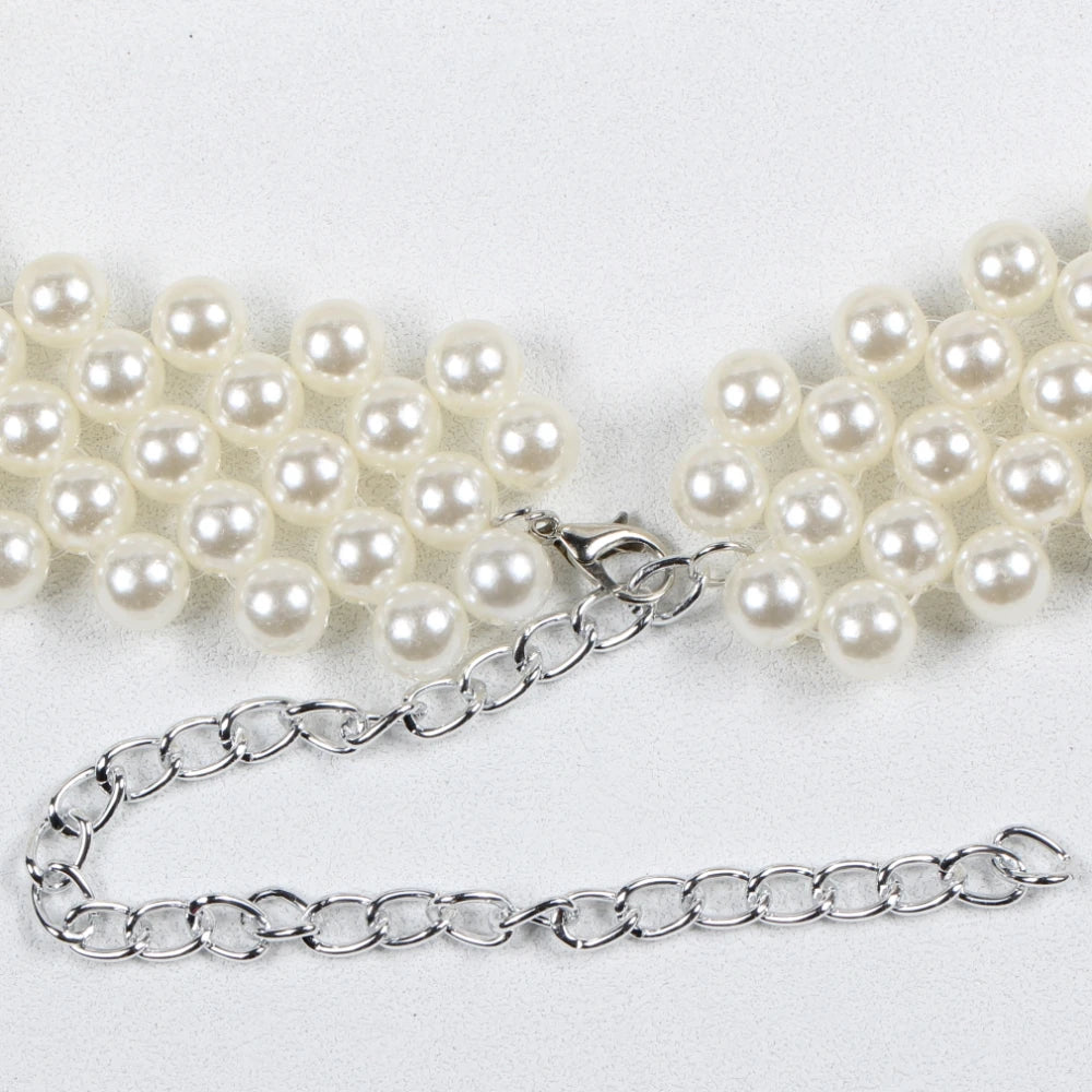 Pearl Body Chain Sexy Women Beaded Overlay Cover Up Top Bra Beach Jewelry Costume Statement Chunky Beads Shoulder Accessories