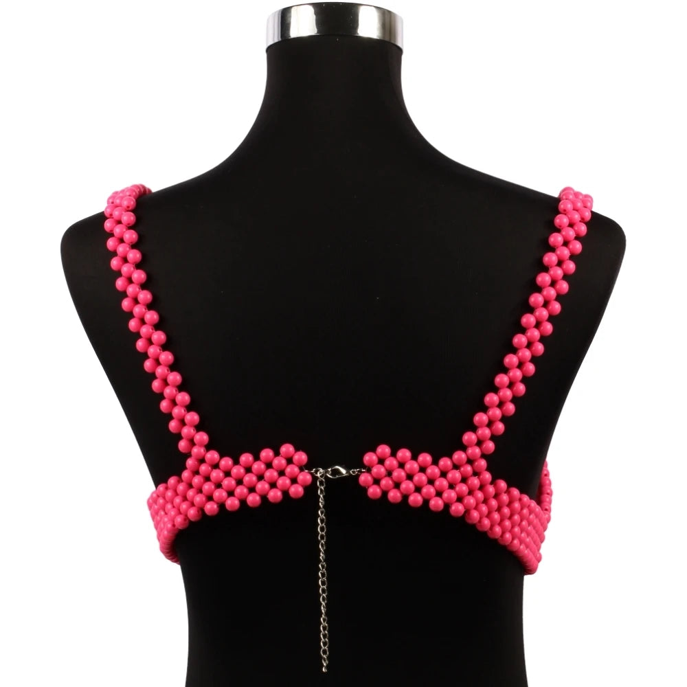 Pearl Body Chain Sexy Women Beaded Overlay Cover Up Top Bra Beach Jewelry Costume Statement Chunky Beads Shoulder Accessories