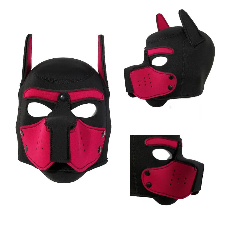 Fashion Unisex Sexy Costumes Latex Open Mouth Dog Headgear Halloween Pupply Play Party Couples Games Full Face Fetish Masks Hood