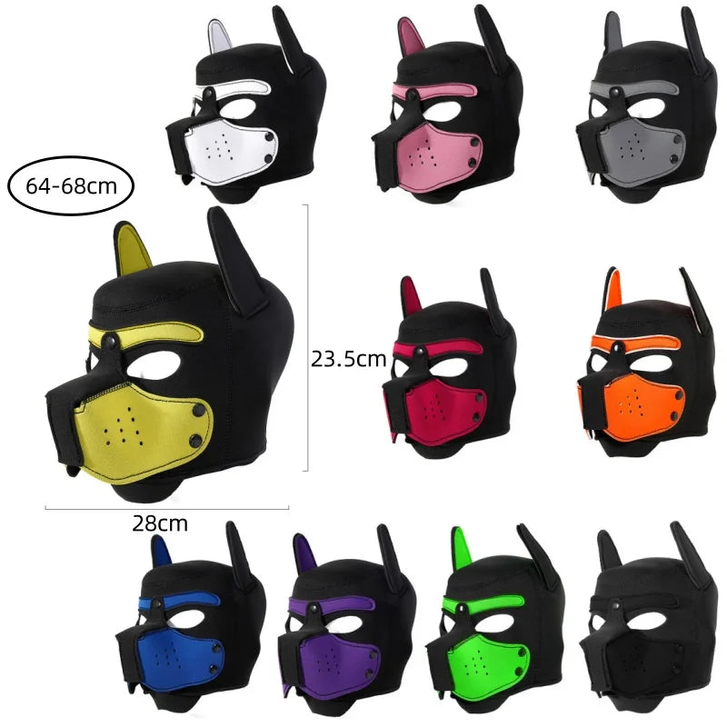 Fashion Unisex Sexy Costumes Latex Open Mouth Dog Headgear Halloween Pupply Play Party Couples Games Full Face Fetish Masks Hood