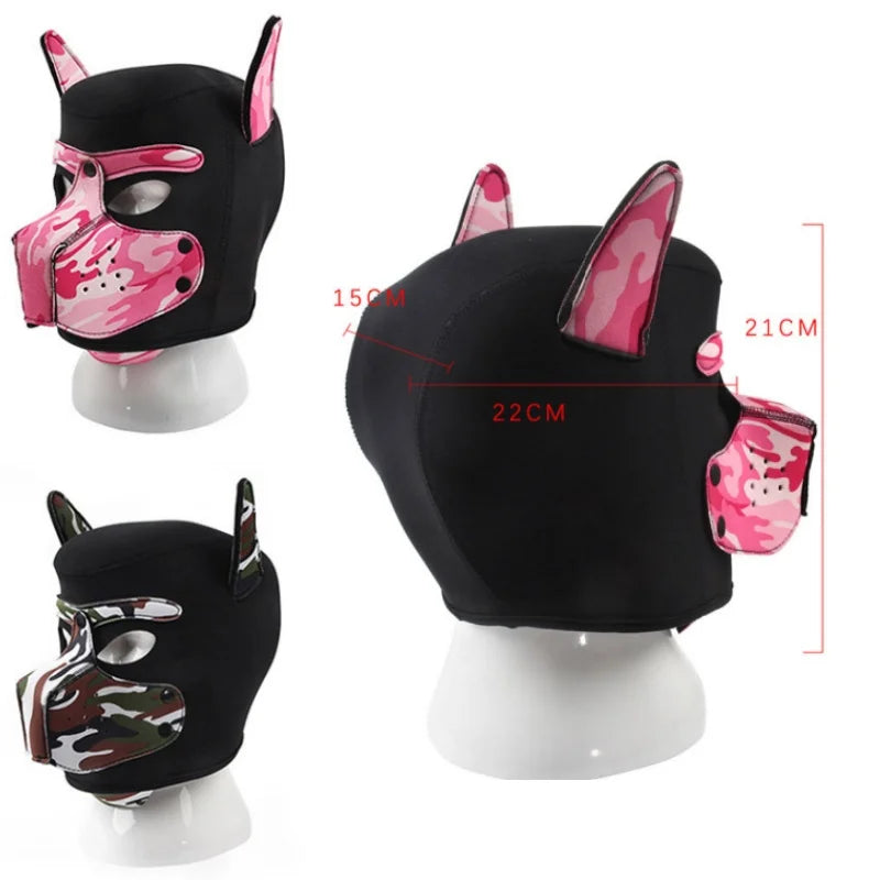 Fashion Unisex Sexy Costumes Latex Open Mouth Dog Headgear Halloween Pupply Play Party Couples Games Full Face Fetish Masks Hood