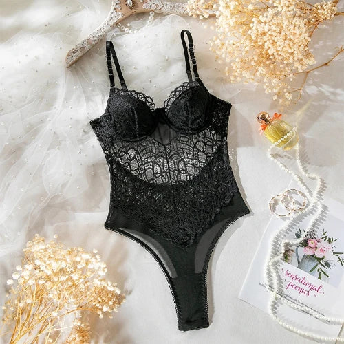 Chillgio Luxury Lacy Strappy Bodysuit - Front View