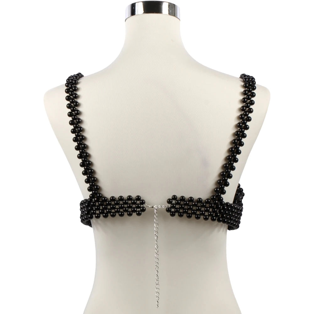 Pearl Body Chain Sexy Women Beaded Overlay Cover Up Top Bra Beach Jewelry Costume Statement Chunky Beads Shoulder Accessories