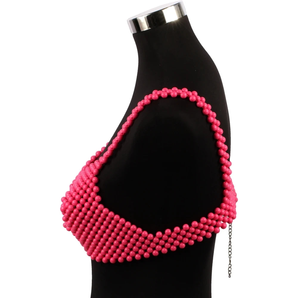 Pearl Body Chain Sexy Women Beaded Overlay Cover Up Top Bra Beach Jewelry Costume Statement Chunky Beads Shoulder Accessories