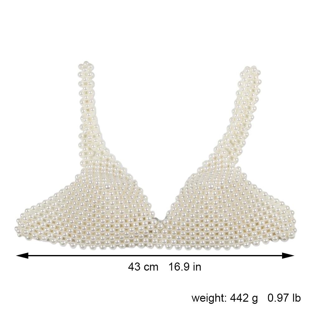 Pearl Body Chain Sexy Women Beaded Overlay Cover Up Top Bra Beach Jewelry Costume Statement Chunky Beads Shoulder Accessories