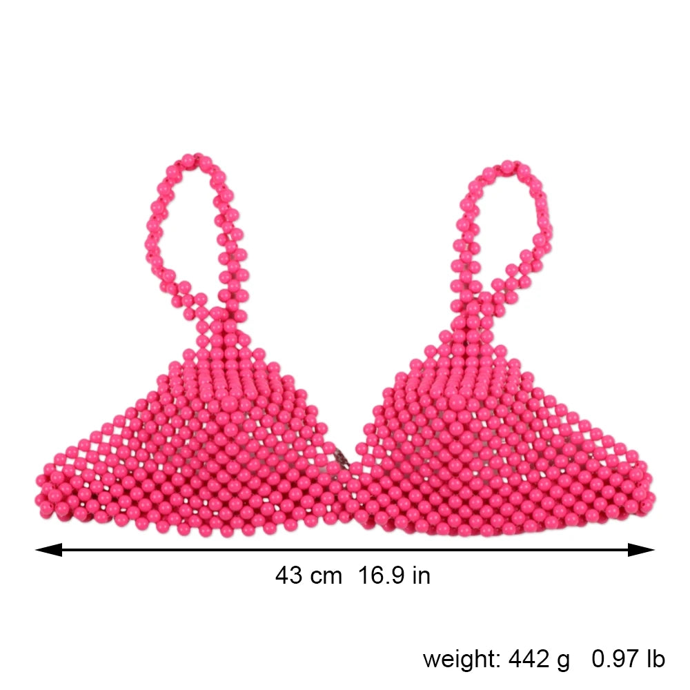 Pearl Body Chain Sexy Women Beaded Overlay Cover Up Top Bra Beach Jewelry Costume Statement Chunky Beads Shoulder Accessories