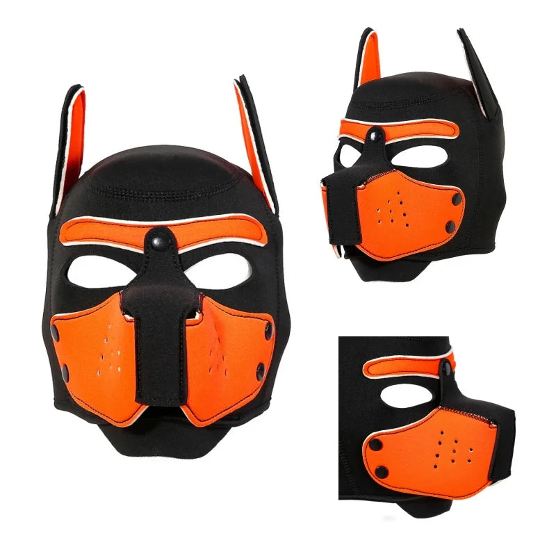 Fashion Unisex Sexy Costumes Latex Open Mouth Dog Headgear Halloween Pupply Play Party Couples Games Full Face Fetish Masks Hood