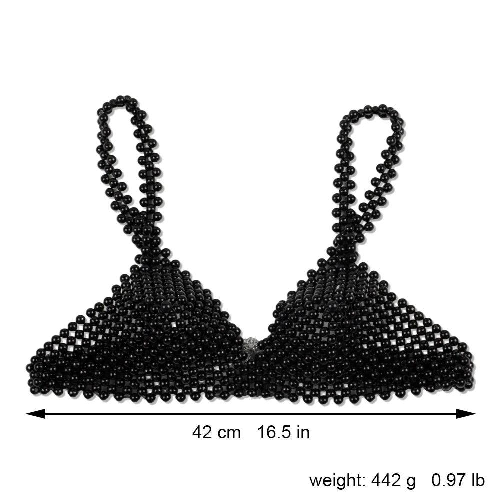 Pearl Body Chain Sexy Women Beaded Overlay Cover Up Top Bra Beach Jewelry Costume Statement Chunky Beads Shoulder Accessories