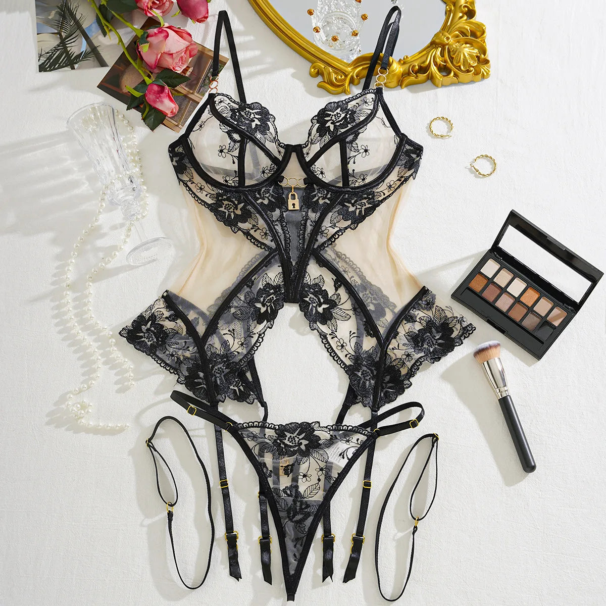 New sexy bra set mesh see-through thin lace seduction underwear three-piece set perizoma donna sexy hot xxxxl putana lingerie