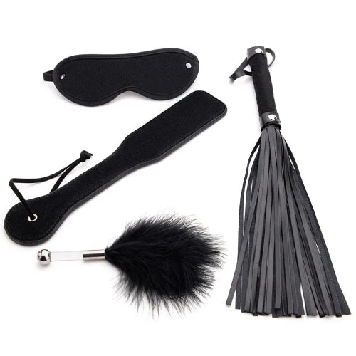 BLACKWOLF 4Pcs BDSM Bondage Kit - Eye Mask, Whip, Paddle, Anal Plug, - Adult Games/Erotic Sex Toys For Couples - Detailed View