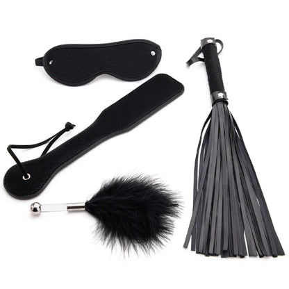 BLACKWOLF 4Pcs BDSM Bondage Kit - Eye Mask, Whip, Paddle, Anal Plug, - Adult Games/Erotic Sex Toys For Couples - Detailed View