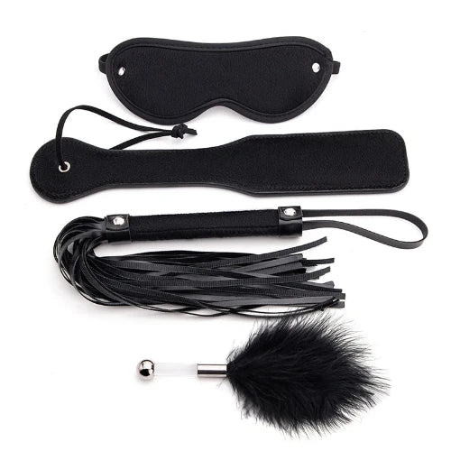 50766568718676 - BLACKWOLF 4Pcs BDSM Bondage Kit - Eye Mask, Whip, Paddle, Anal Plug, - Adult Games/Erotic Sex Toys For Couples - Details