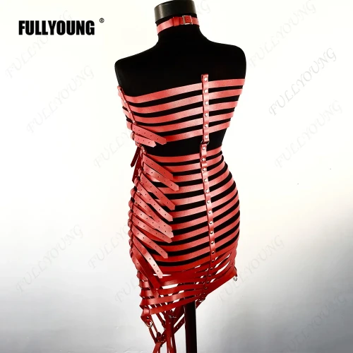 Sexy Full Body PU Leather Garter Belt/Harness/Bondage - Luxury Dress/Lingerie - Red Back view