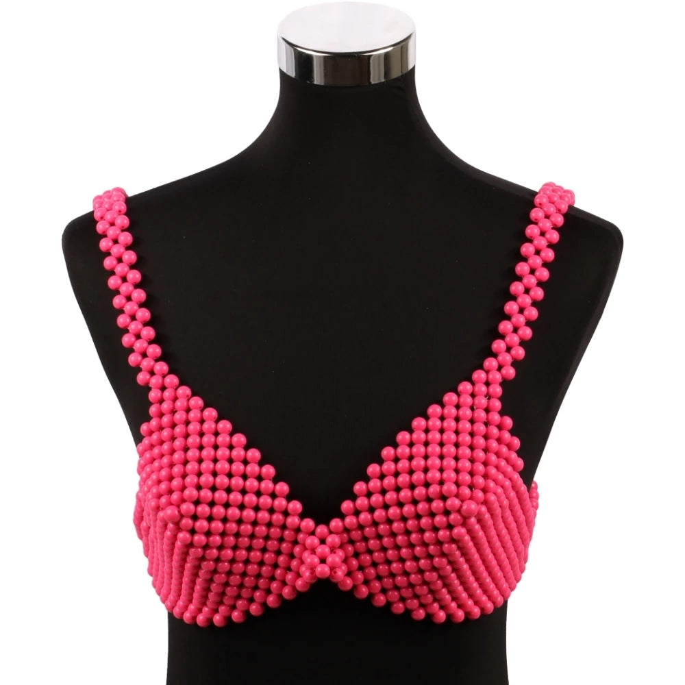 Pearl Body Chain Sexy Women Beaded Overlay Cover Up Top Bra Beach Jewelry Costume Statement Chunky Beads Shoulder Accessories