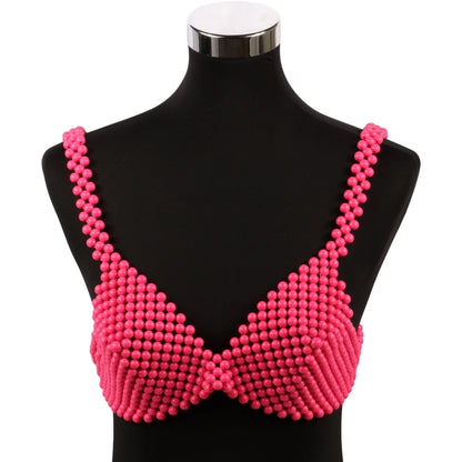 Pearl Body Chain Sexy Women Beaded Overlay Cover Up Top Bra Beach Jewelry Costume Statement Chunky Beads Shoulder Accessories