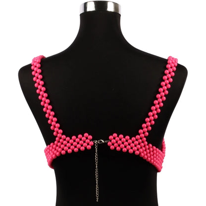 Pearl Body Chain Sexy Women Beaded Overlay Cover Up Top Bra Beach Jewelry Costume Statement Chunky Beads Shoulder Accessories