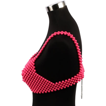 Pearl Body Chain Sexy Women Beaded Overlay Cover Up Top Bra Beach Jewelry Costume Statement Chunky Beads Shoulder Accessories