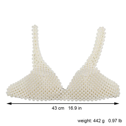 Pearl Body Chain Sexy Women Beaded Overlay Cover Up Top Bra Beach Jewelry Costume Statement Chunky Beads Shoulder Accessories