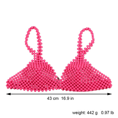 Pearl Body Chain Sexy Women Beaded Overlay Cover Up Top Bra Beach Jewelry Costume Statement Chunky Beads Shoulder Accessories