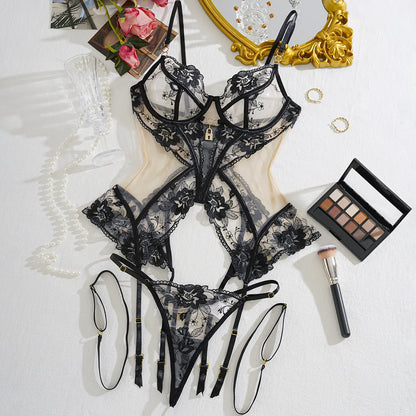 New sexy bra set mesh see-through thin lace seduction underwear three-piece set perizoma donna sexy hot xxxxl putana lingerie