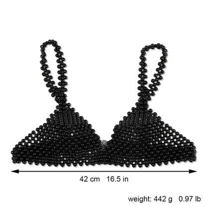 Pearl Body Chain Sexy Women Beaded Overlay Cover Up Top Bra Beach Jewelry Costume Statement Chunky Beads Shoulder Accessories