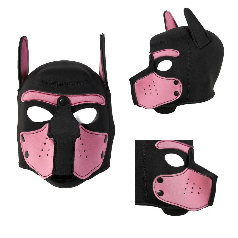 Fashion Unisex Sexy Costumes Latex Open Mouth Dog Headgear Halloween Pupply Play Party Couples Games Full Face Fetish Masks Hood